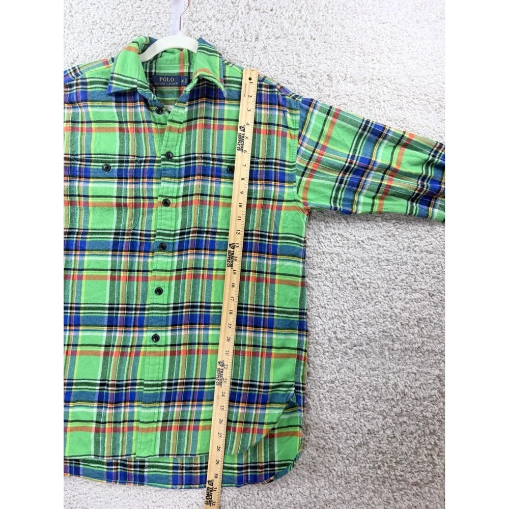 Polo Ralph Lauren Plaid Shirt Mens Medium Lime Green Excellent Cotton Flannel
